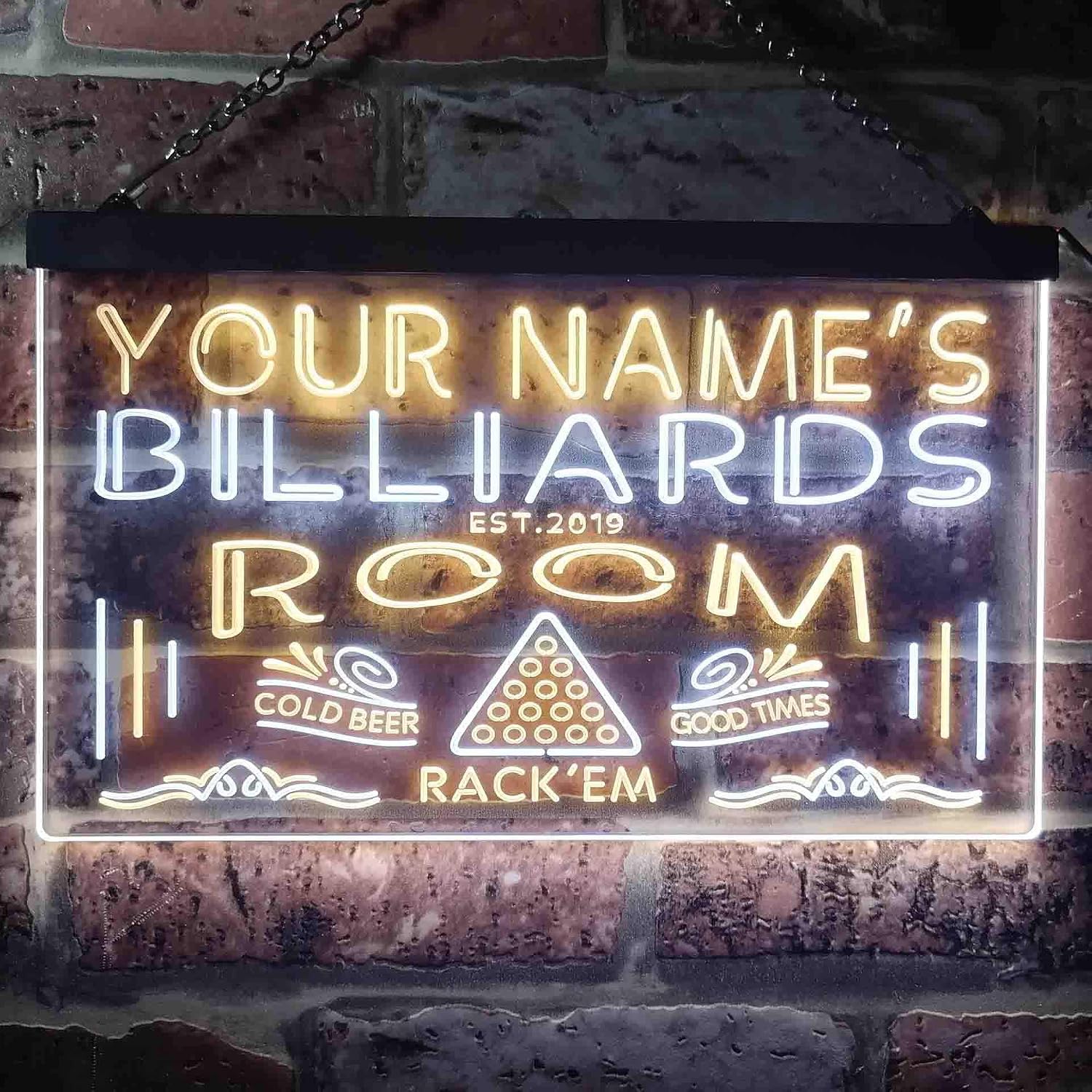 Flash Deals - 50% OFF ADVPRO Personalized Your Name Est Year Theme Billiards Room Garage Dual Color LED Neon Sign White & Yellow 24 x 16 st6s64-pj1-tm-wy