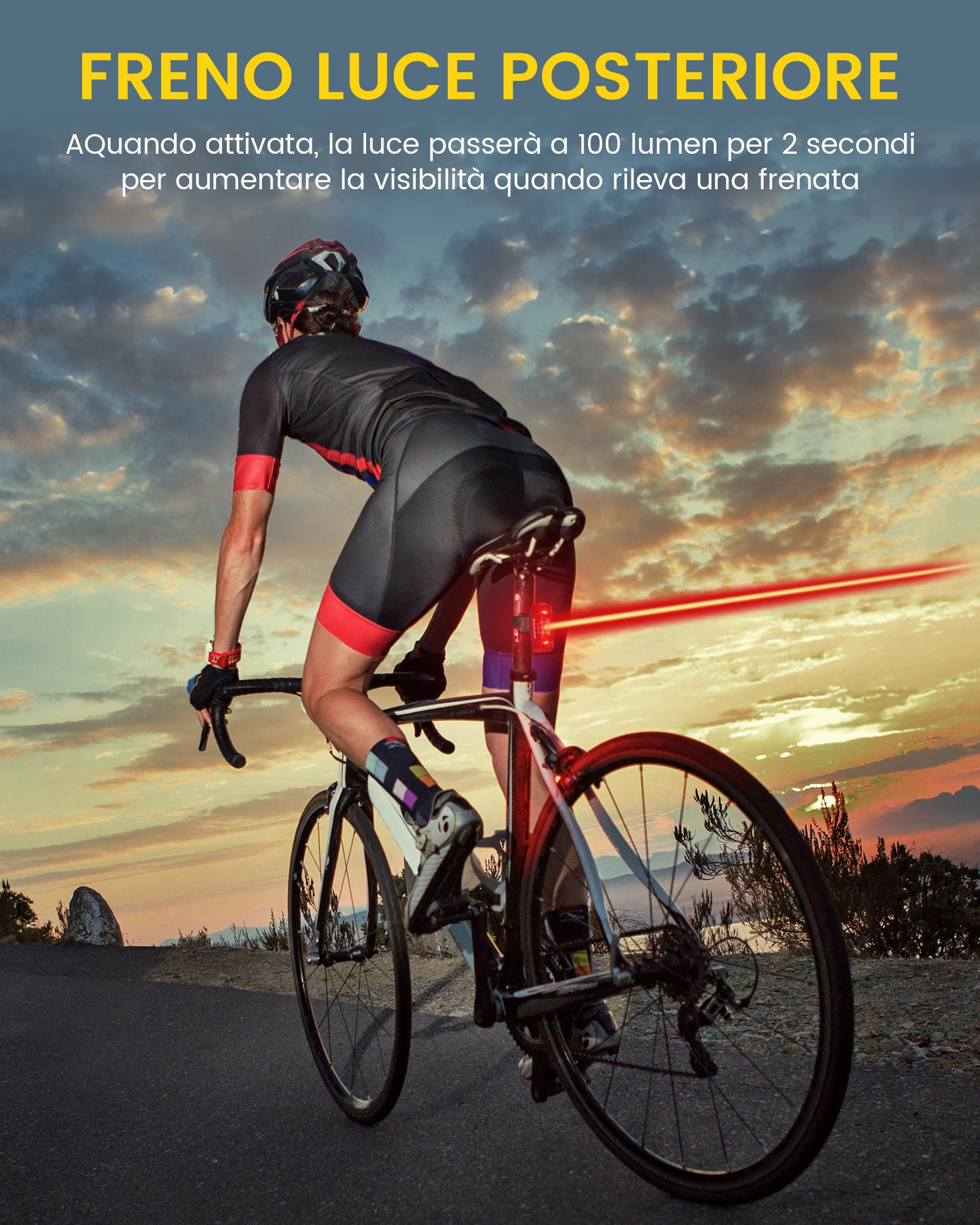 RAVEMEN TR250 250 Lumen Luce Posteriore per Bici 6 Modalità Notte e Giorno, Ideale per viaggi su strada e Urbano Ciclismo, USB-C Ricaricabile Impermeabile IPX6 Campo visivo di 280°