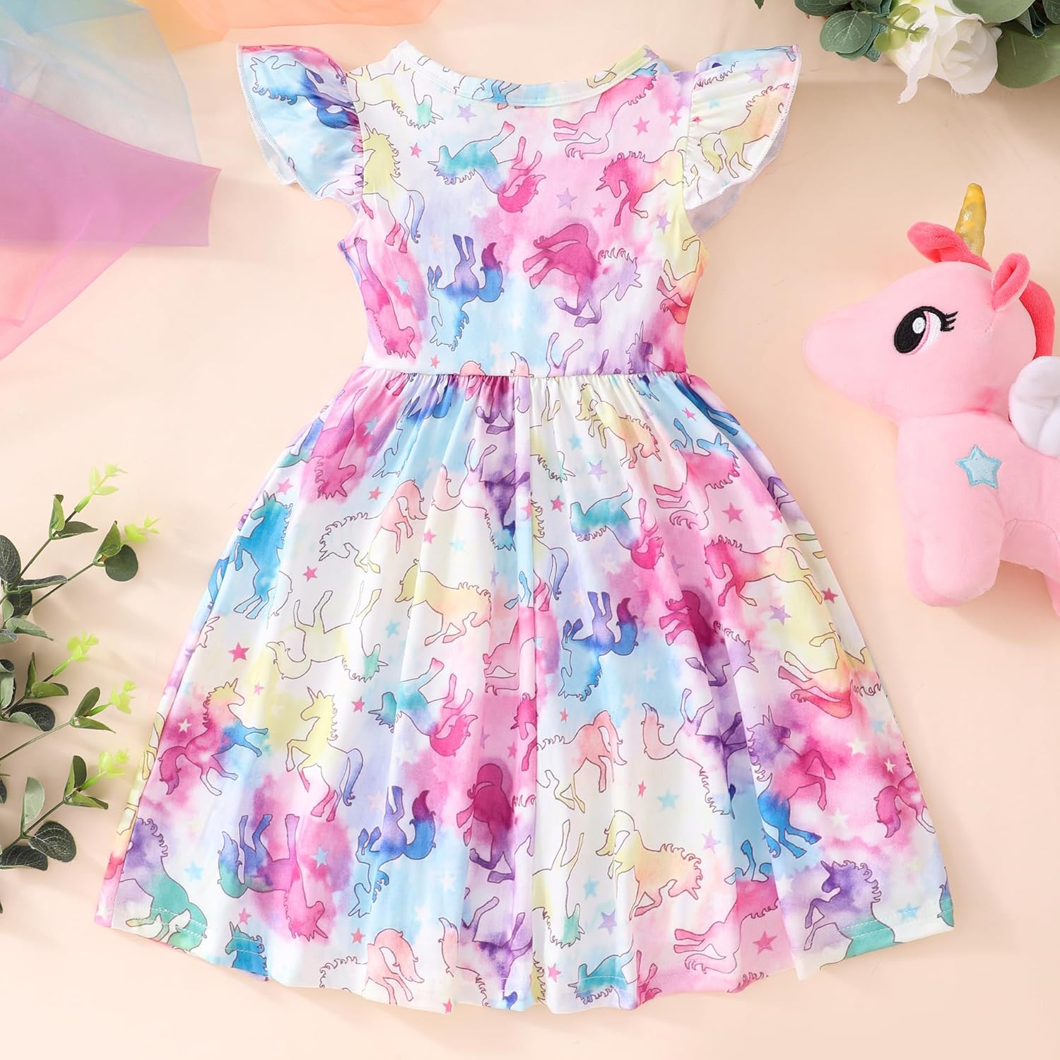 Toddler Girls Summer Dresses Cute Flutter Short Sleeve Dinosaur Sunflower Pattern Casual Sundress for Little Girl Size 2-8T - Image 3