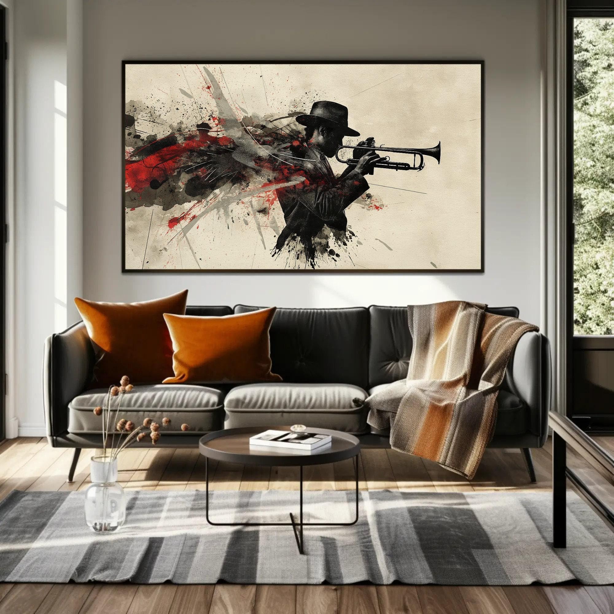 CAOXTART Dipinto astratto di musica jazz, poster con stampa su tela, poster da parete musicale incorniciato, per l'arredamento del soggiorno e dello studio (60x90 cm/cornice interna)