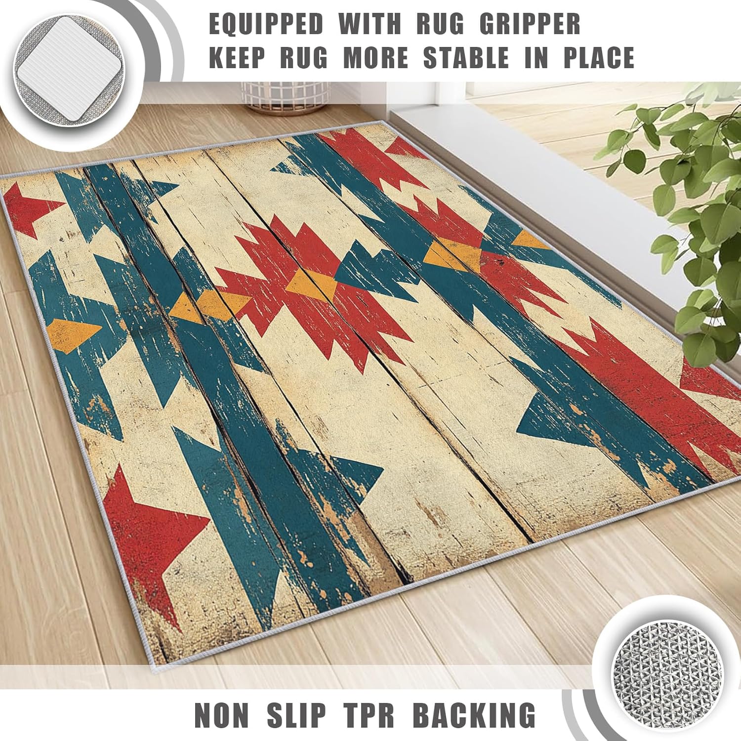 Aztec Throw Rug, Washable Southwestern Area Rugs 2x3 - Native American Small Carpet, Entryway, Bedroom, Kitchen, Home Decor, Indoor Mat, Soft, Non Slip, Non Shedding