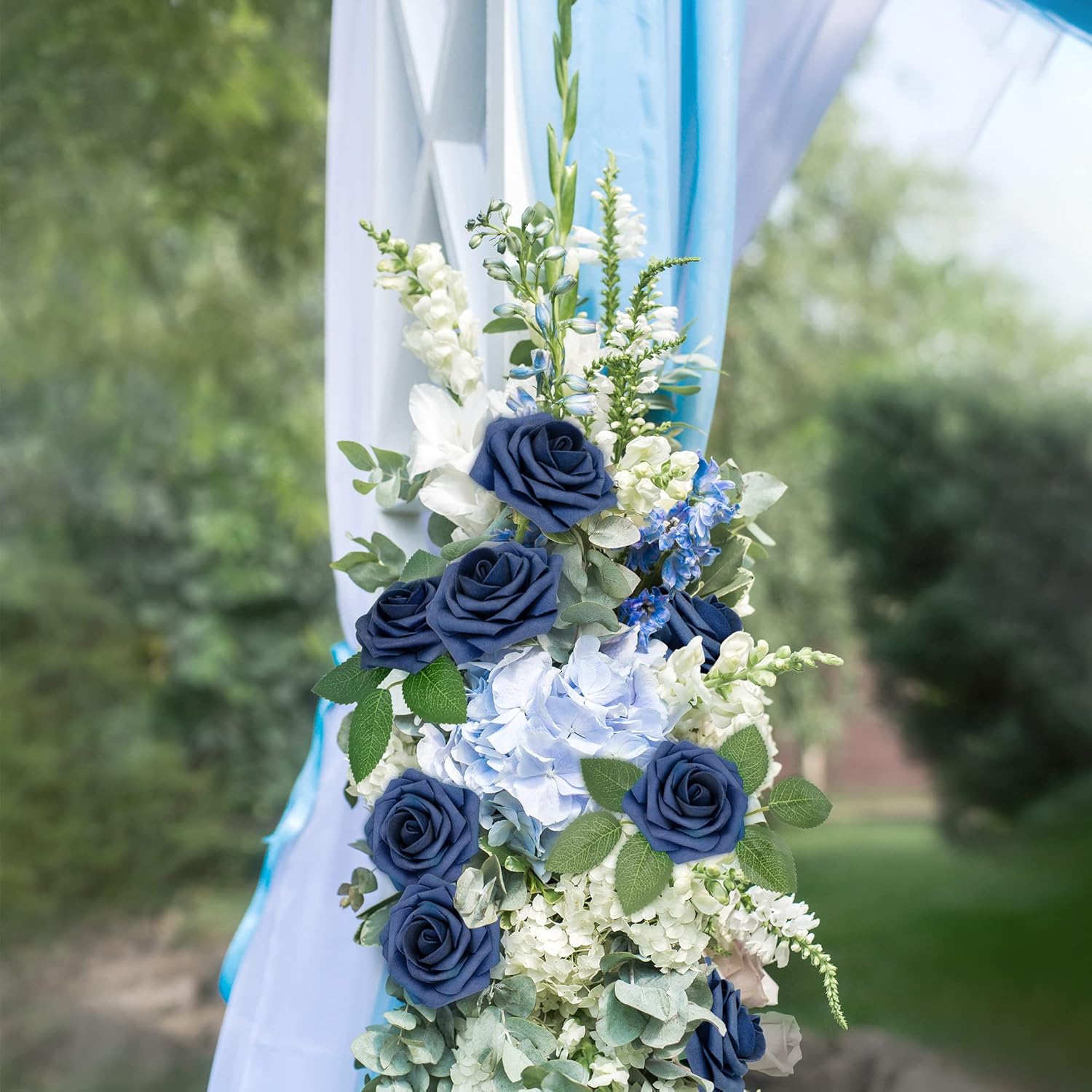 Mocoosy 50Pcs Roses Artificial Flowers, Navy Blue Fake Roses for Decorations, Real Touch Foam Rose Bulk with Stems DIY Wedding Bouquet Bridal Shower Valentine's Day Floral Arrangement Party Home Decor - Image 6