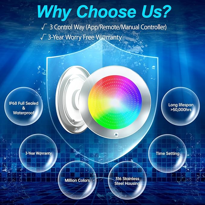 Luz LED para Piscina Enterrada 60ft 54W 10in RGB con Control Remoto miniatura 2