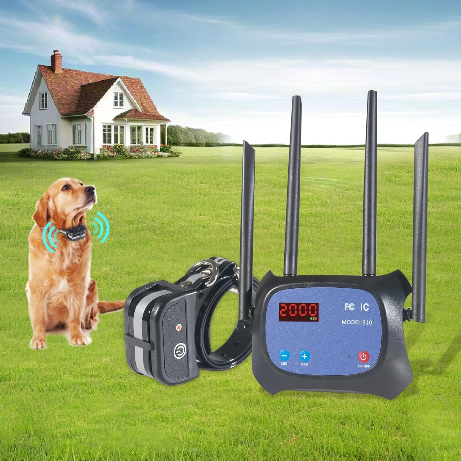 Plkm Wireless Dog Fence Pet Electric Containment System, Adjustable Control Range 100 to 2000 Feet, Safe Effective No Randomly Over Correction, Rechargeable Waterproof Collar Receiver