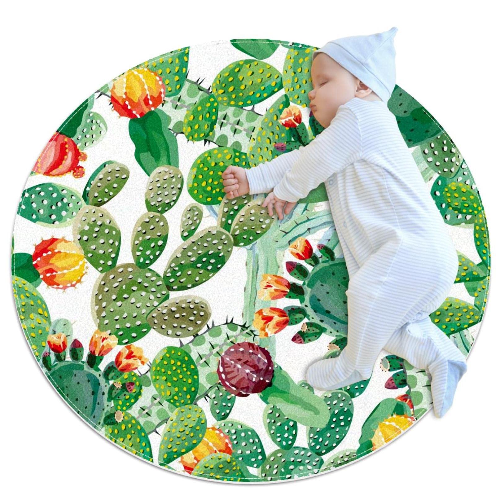 Tapis Rond Cactus Aquarelle 70cm pour réchauffer un sol froid avec style