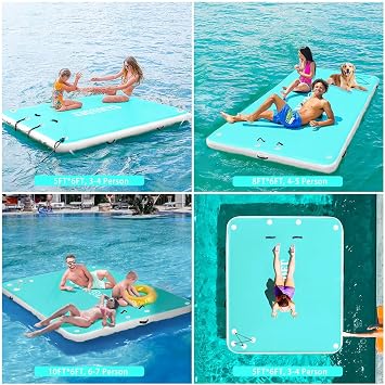 Inflatable Floating Dock,Inflatable Dock Platform,6/8/10ft Air Dock Platform Floating Island Raft,Non-Slip Air Dock Platform with Detachable Ladder for Pool Beach Ocean