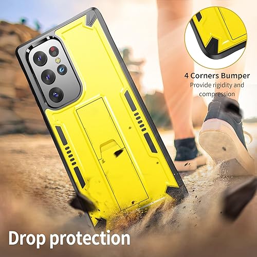 Miniatura 4 de URBANITE Funda protectora resistente a prueba de golpes para Samsung Galaxy S23 Ultra, grado militar, con soporte (amarillo)