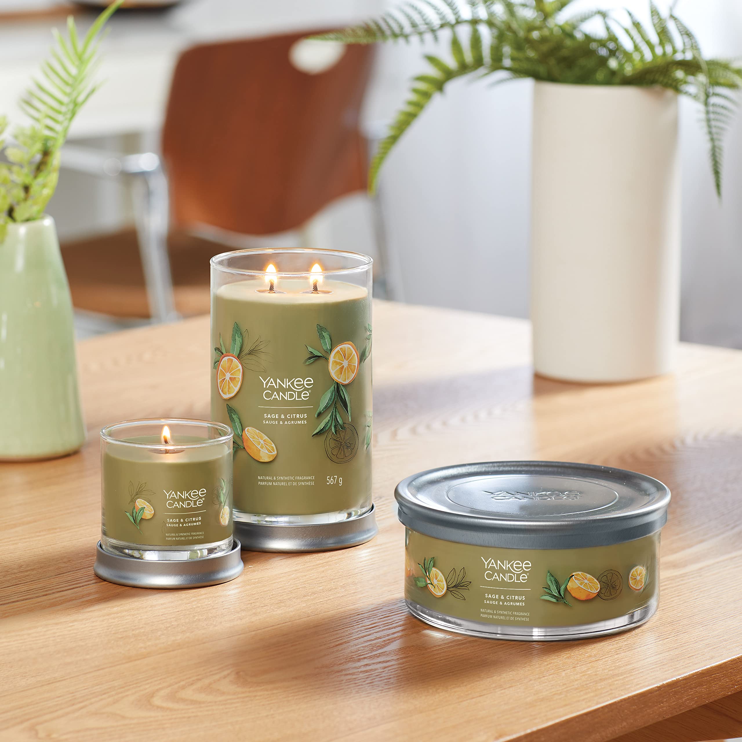 Yankee Candle Signature Bougie parfumée | Grande bougie parfumée sauge et agrumes avec double mèche | Bougie à combustion longue en cire de soja | Cadeau parfait pour femme