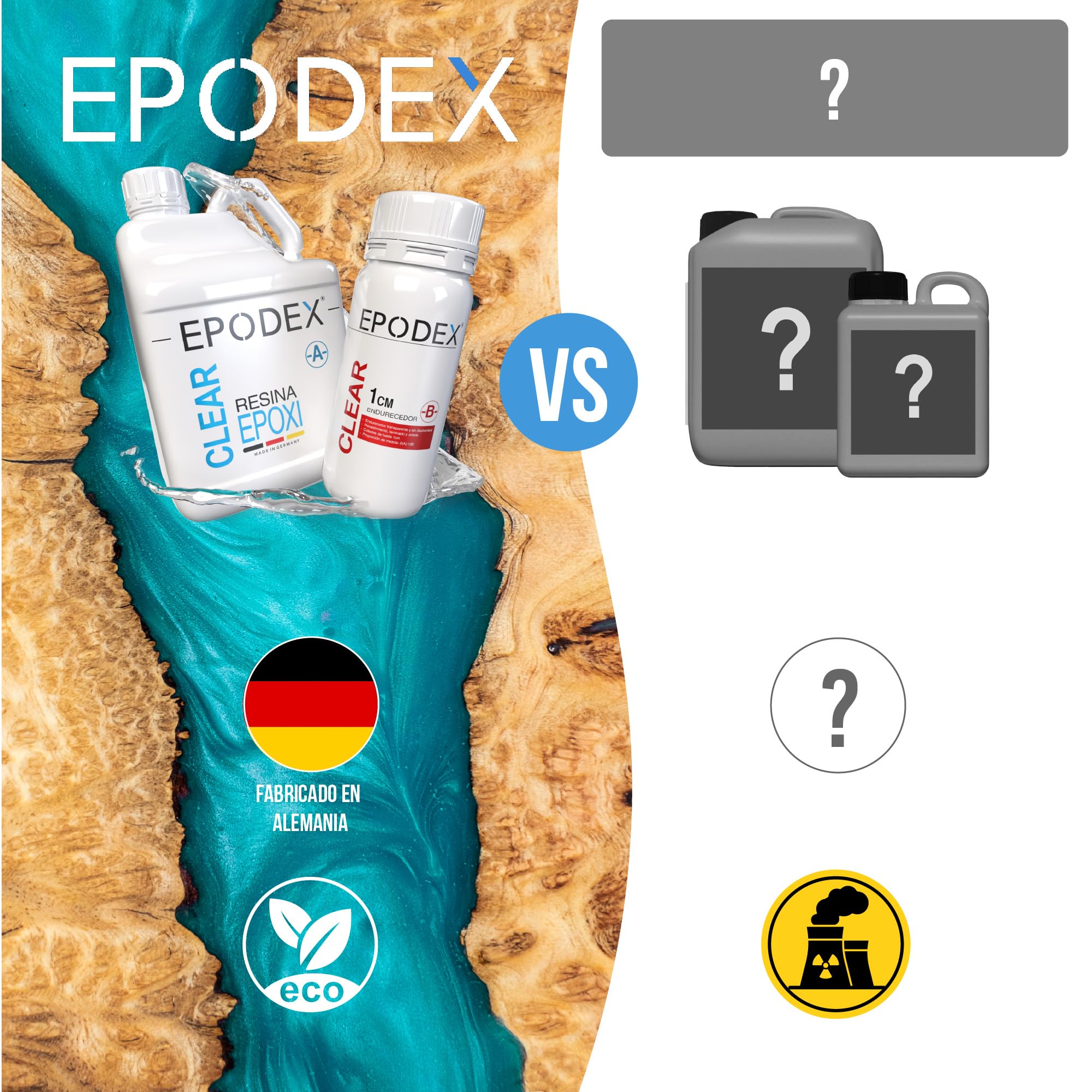 Kit Resina Epoxi ECO EPODEX – Resina Epoxi Transparente, Para vertidos hasta 1cm – Recubrimientos, laminados, moldes, manualidades, reparaciones, arte y bricolaje, INCOLORO - Transparente - 3kg