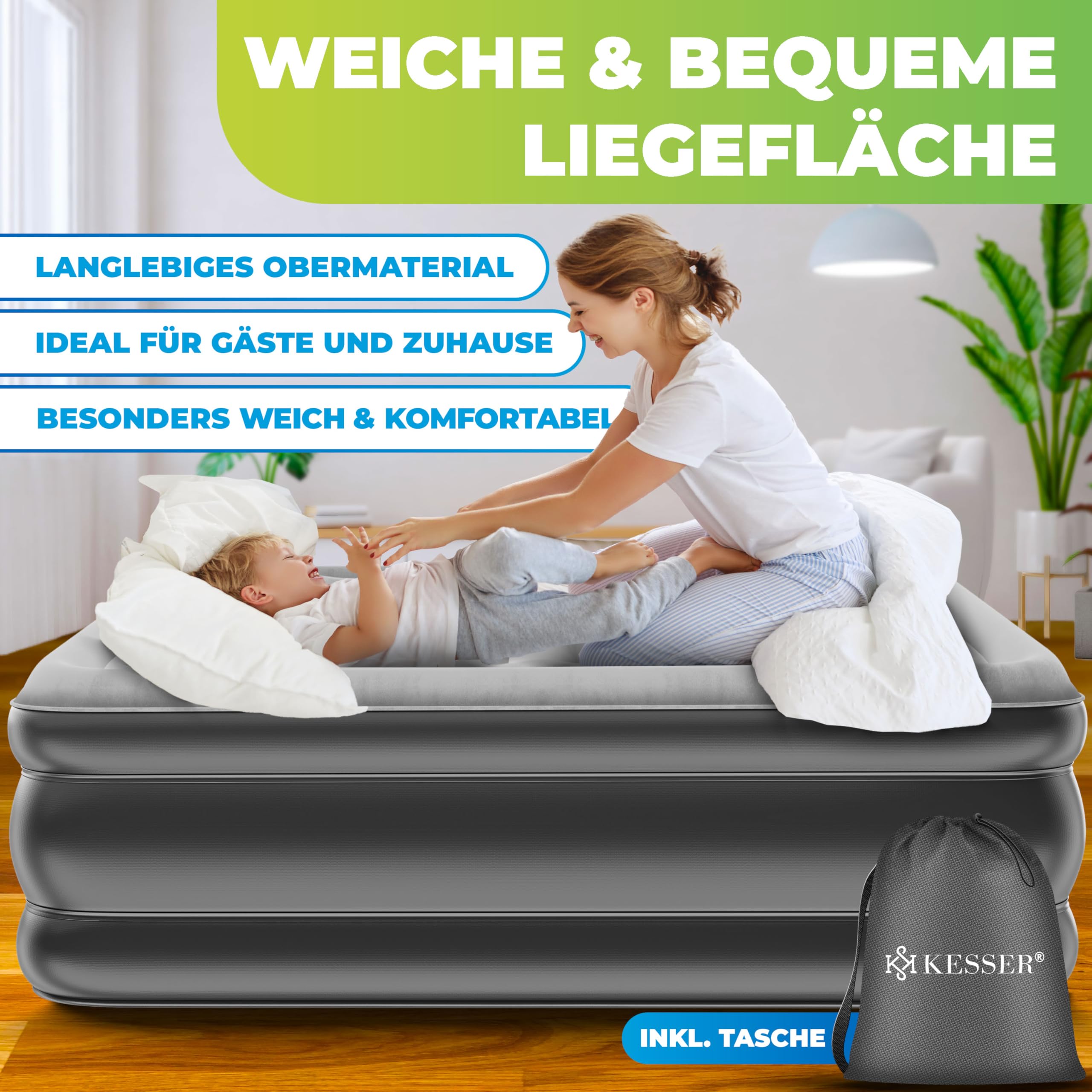 KESSER Aufblasbare Matratze Luftbett Selbstaufblasend 203x152,5x51cm mit eingebauter Pumpe für Camping