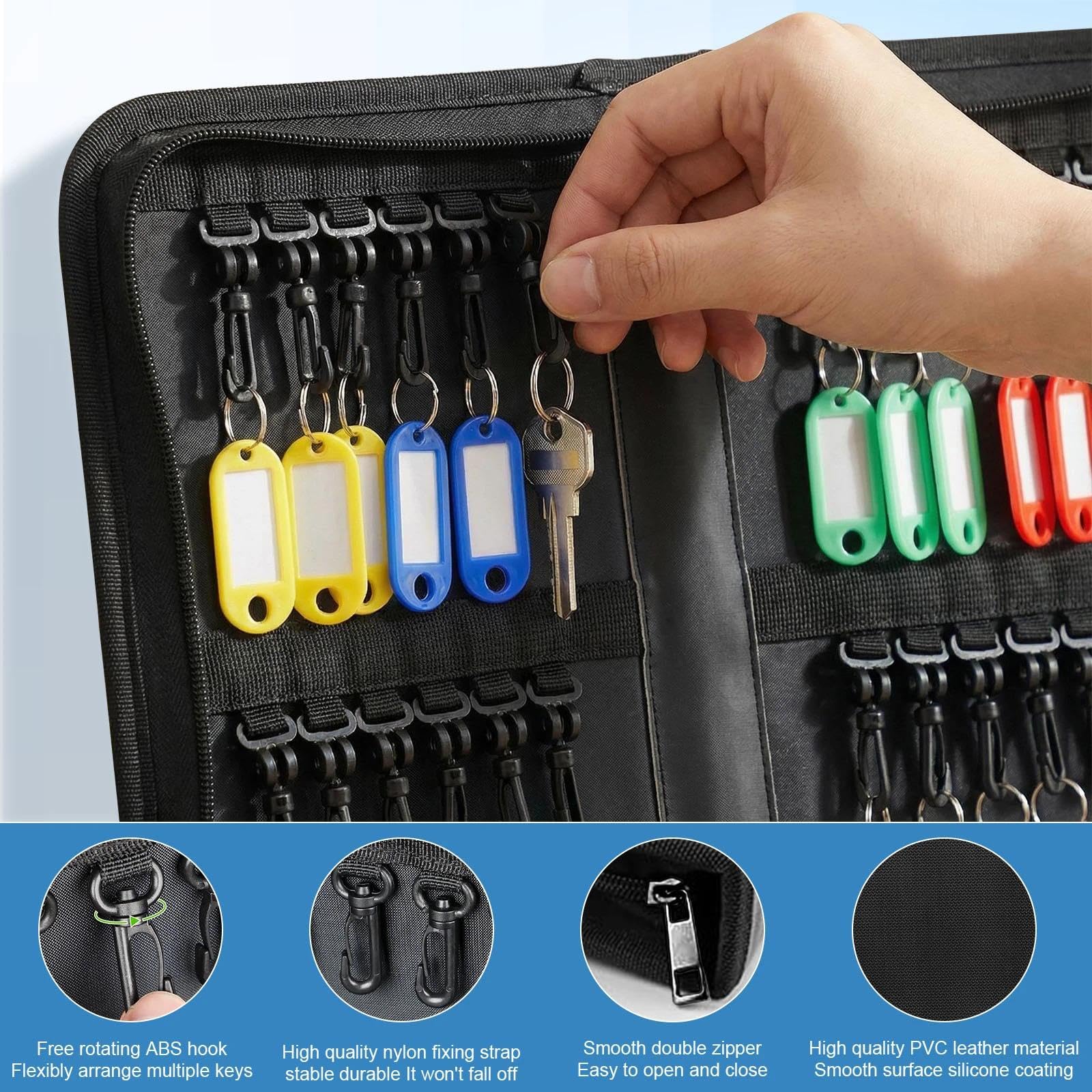 Organisateur de Trousse de Clés à Fermeture Portable Etanche avec 24 Crochets et Etiquettes Livre de Rangement Imperméable et Ignifuge pour Bureaux Agences Immobilieres et Hotels
