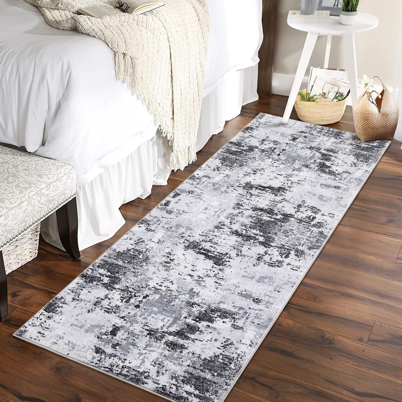 ROYHOME Runner Rug 2x6 Modern Abstract Non Slip Soft Stain Resistant Low Pile Machine Washable Non Shed Rug for Hallway Kitchen Bathroom, Grey