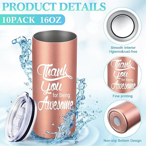 Miniatura 4 de Bokon Vaso de viaje de acero inoxidable de 16 onzas con tapa y pajilla, regalos de agradecimiento para empleados, compañeros de trabajo, amigos,