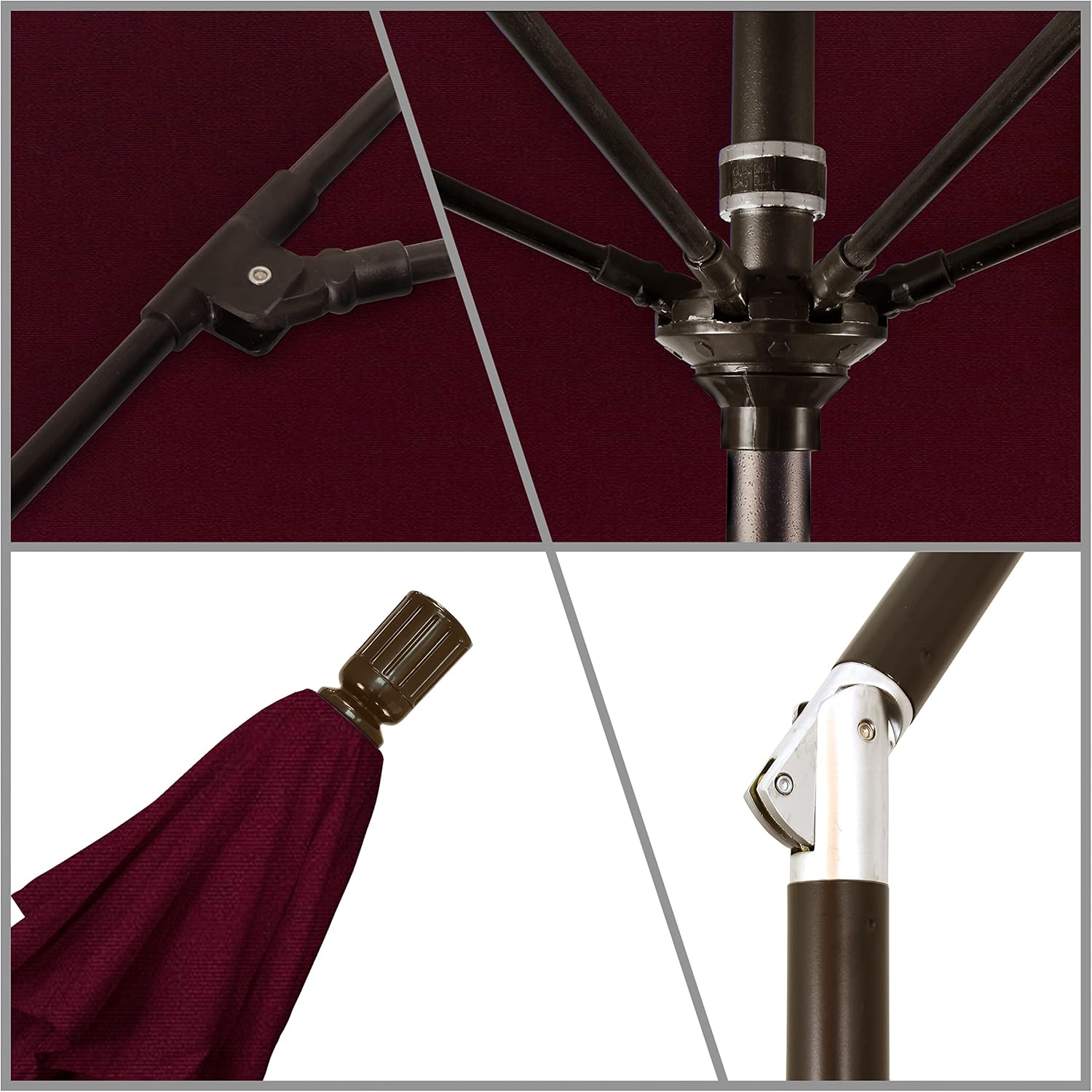 California Umbrella 7.5' Round Crank Lift, Collar Tilt, Aluminum Pole, Fiberglass Rib Patio Umbrella, Bronze Finish, Burgundy