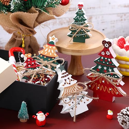 Miniatura 3 de Capoda 5 piezas de decoración de mesa de árbol de Navidad de madera, 5 tamaños, árbol de Navidad bohemio, centros de mesa de casa de campo, árbol de