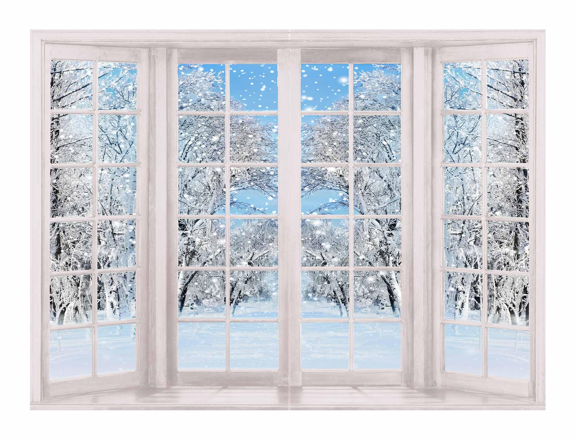 Funnytree8 x 6 FT Winter Window Backdrop Snowflakes Snowy Scenery Background Party Decorations Supplies Banner Photoshoot Photo Studio Props