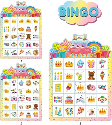 Miniatura 4 de ADELULU Juego de bingo de cumpleaños para niñas y niños, juegos de fiesta de cumpleaños, juegos de cumpleaños para fiestas, actividades en el aula,