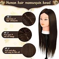 Vista 19 de Mannequin Head with 70% Human Hair, 26" Light Brown Real Human Hair Training Head, Manikin Cosmetology Head with Clamp Holder & Tools, Practice Doll