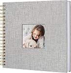 8 x 8 Album de photos de scrapbook de pouce, DIY Livre mémoire Couverture de linge pour photos, couverture rigide Pages blanches Kraft Livre de ferraille Albums de photos pour le voyage, anniversaire de mariage Famille Noël bébé 40 Pages, Beige