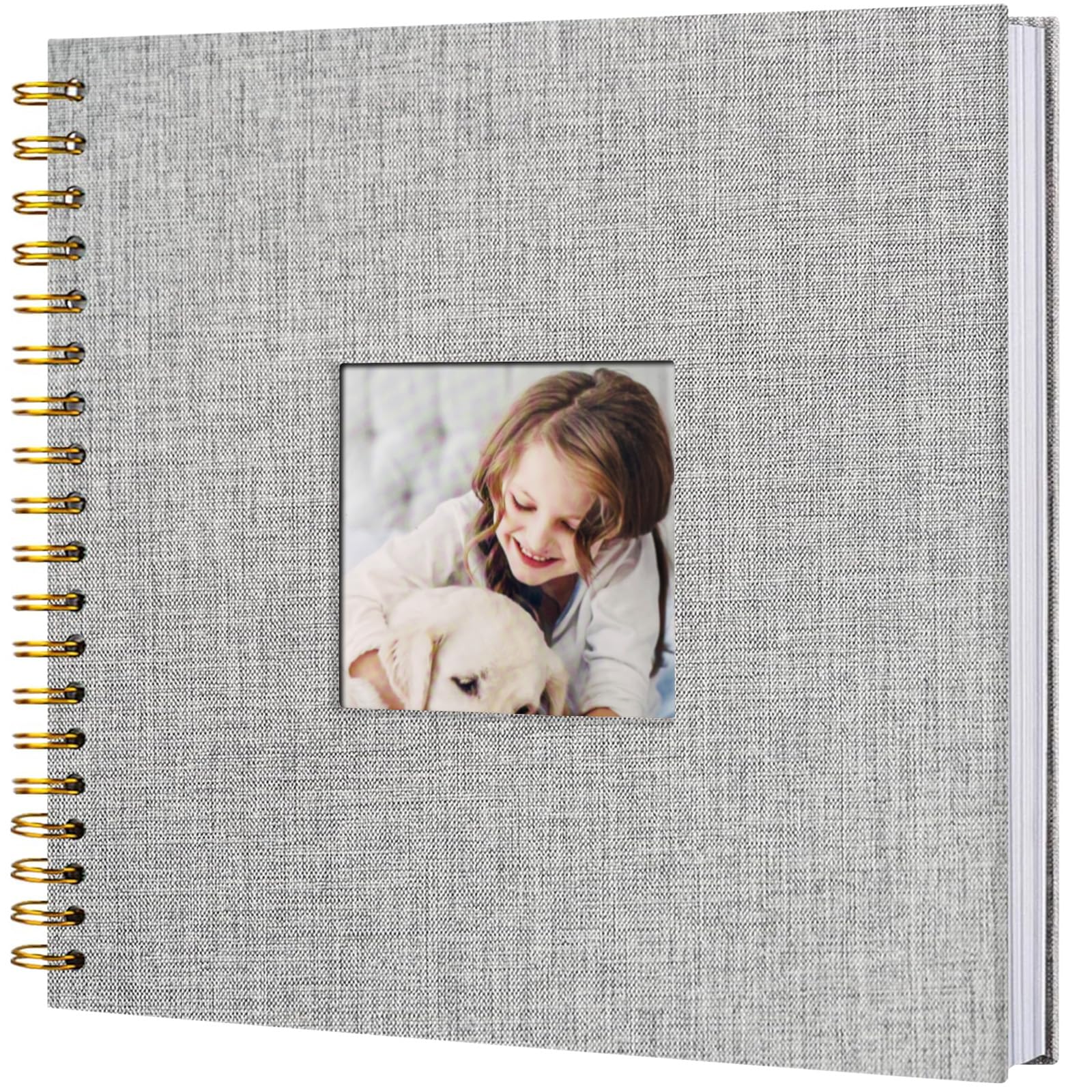 Album photo scrapbooking haut de gamme en lin gris et pages rigides kraft blanc