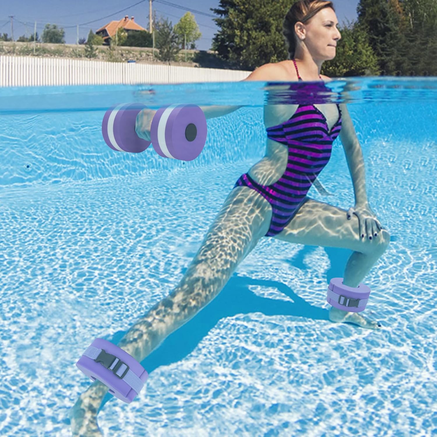Carperipher Water Aerobics Set for Aquatic Exercise, Pool Fitness Equipment Foam Water Dumbbell Set, New Upgrade Aquatic Dumbbells and Foam Swim Aquatic Cuffs, Water Workout Fitness Tool