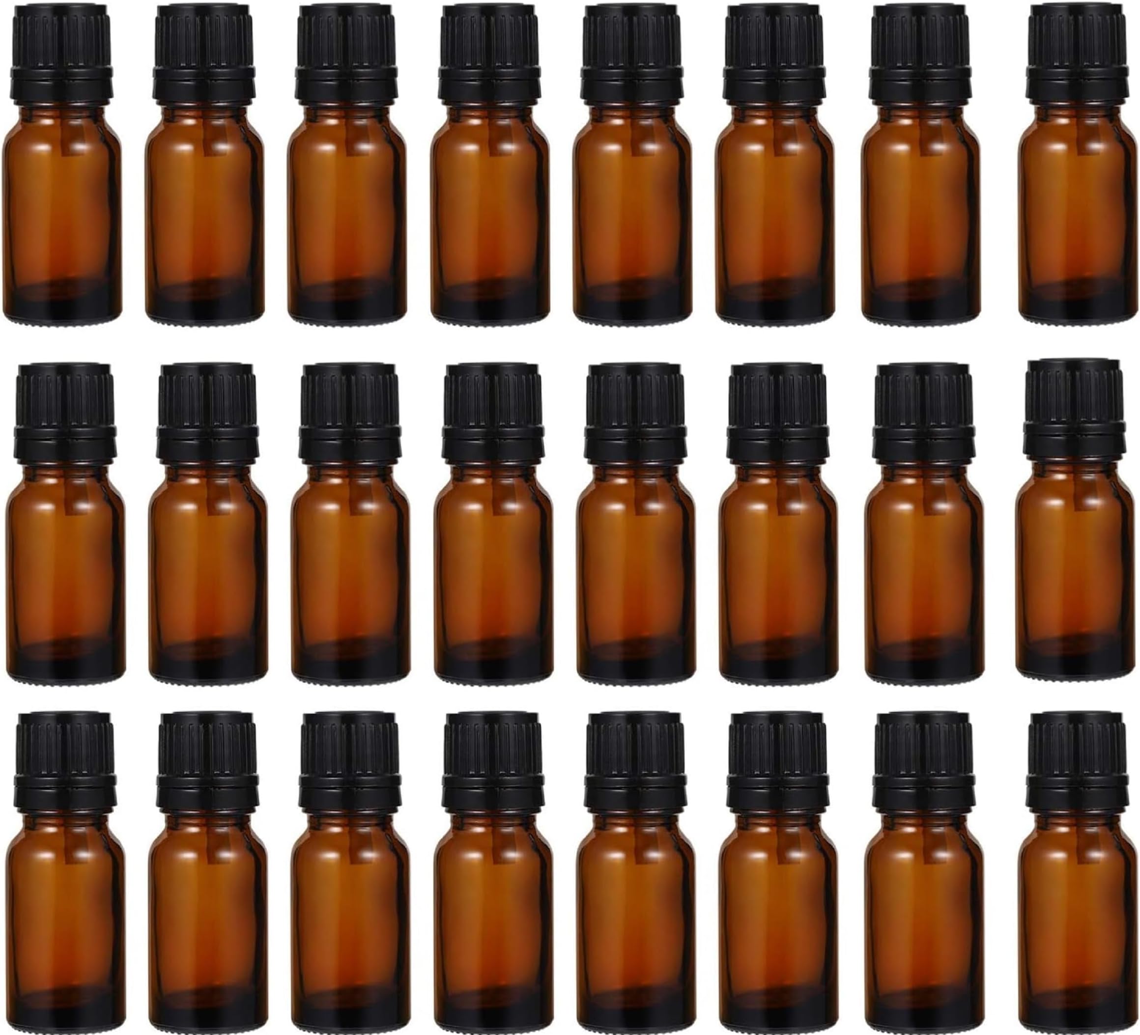 - Mkd2 Rise Empty Amber Glass Bottle 10 ml Set of 24 with Leak Proof Euro Dropper Black Cap, Refillable Essential Oil Bottles for Aromatherapy, Medicines, Serums, DIY Blends & Liquid Storage