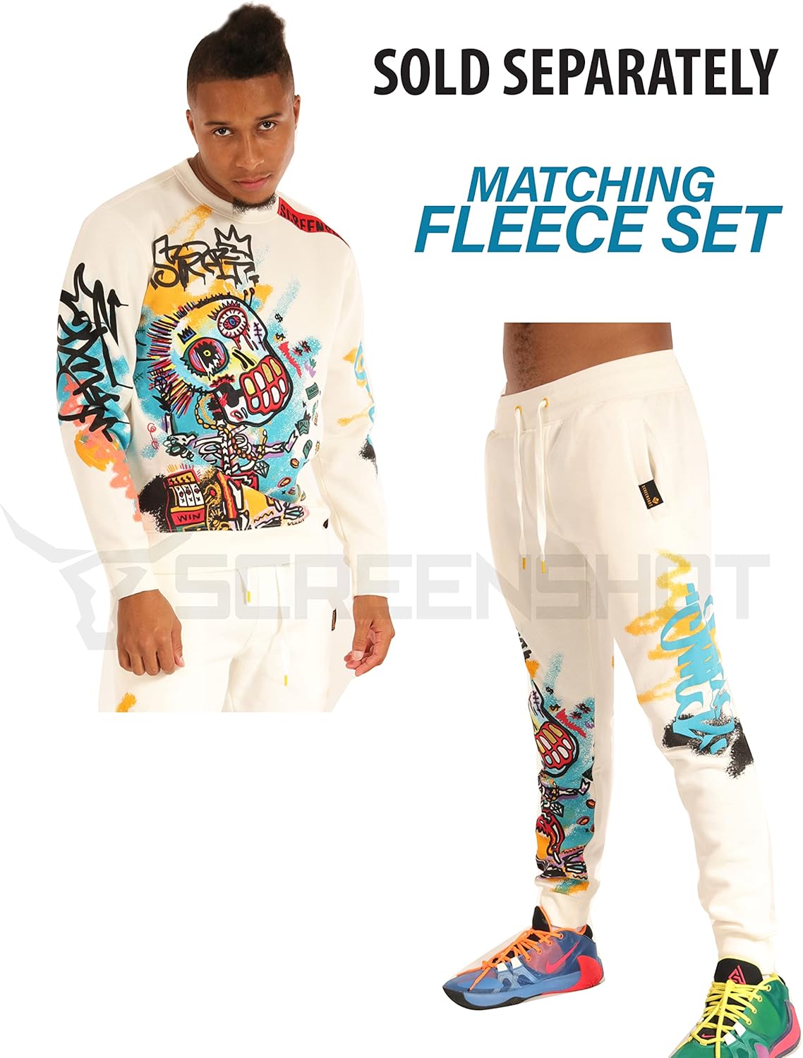 SCREENSHOT Mens Urban NYC Graffiti Hip Hop Fleece Pullover Active Fashion Crew Neck Sweatshirt Top - Image 4