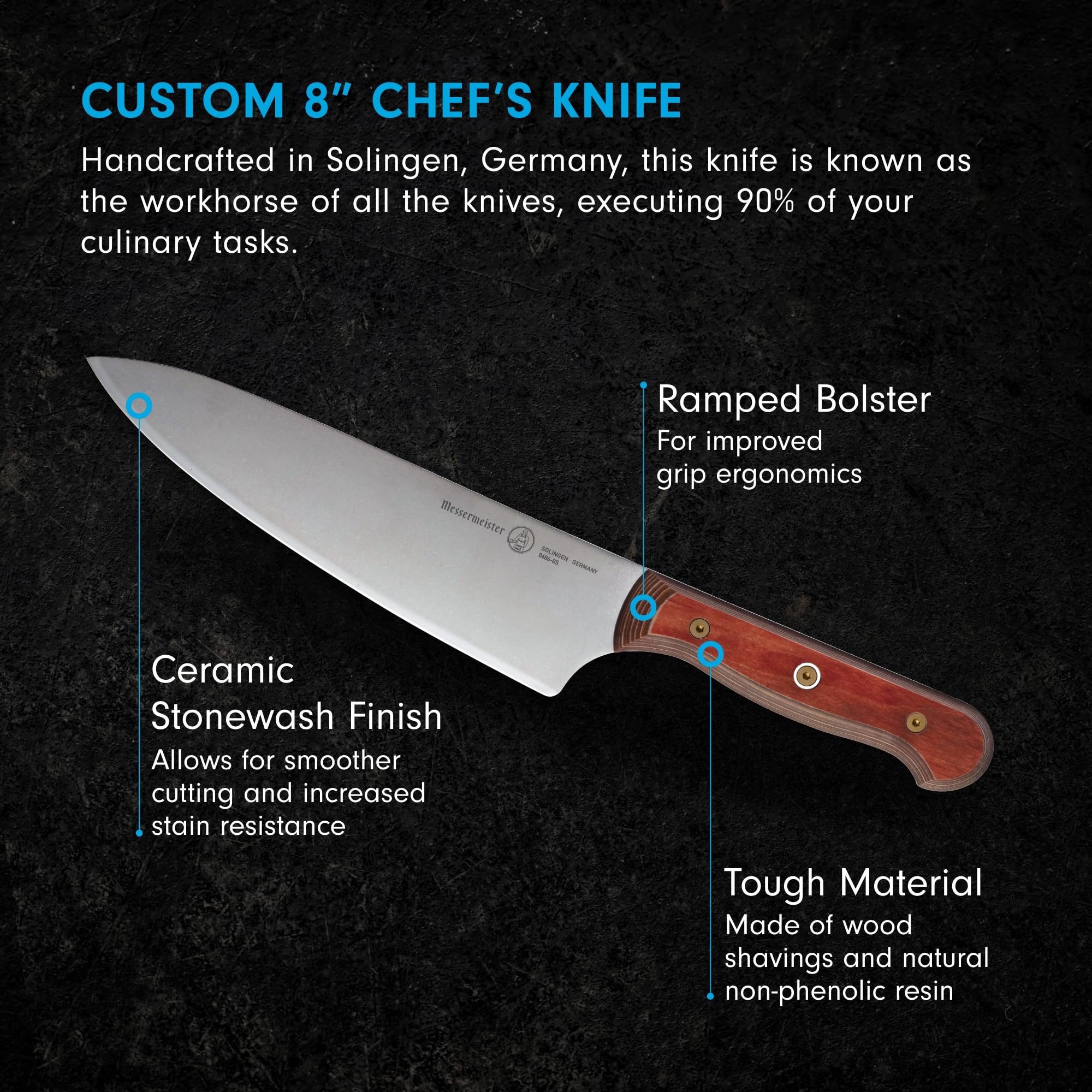 Messermeister Custom 8” Chef’s Knife, Terra Red - X50 German Stainless Steel - Rust Resistant & Easy to Maintain - Made in Solingen, Germany — Amazon image 2