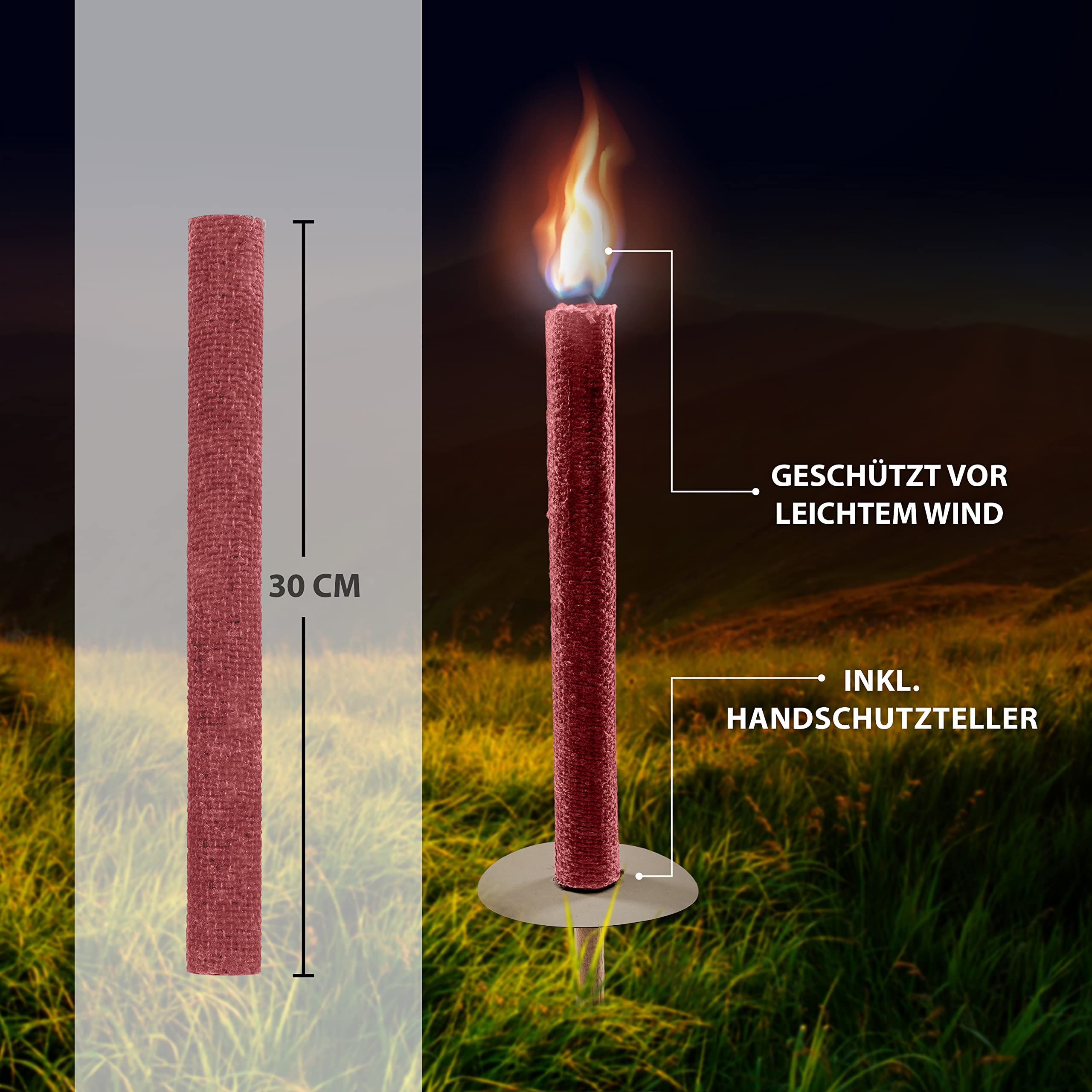 Panteer ® Pochłania z naturalnego wosku - Na wędrówki z dziećmi lub przyjaciółmi - Made in Germany - czas palenia 45 min. - Z ochroną dłoni (50 sztuk, czerwone)