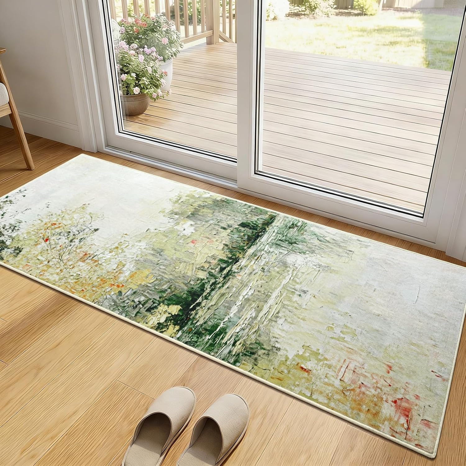 Hallway Runner Rug, 2x8 Abstract Washable Runner Rugs with Non Slip Backing, Ultra Soft Modern Printed Carpet for Bedroom Kitchen Entryway Laundry Farmhouse Nursery Home Office Decor, Green