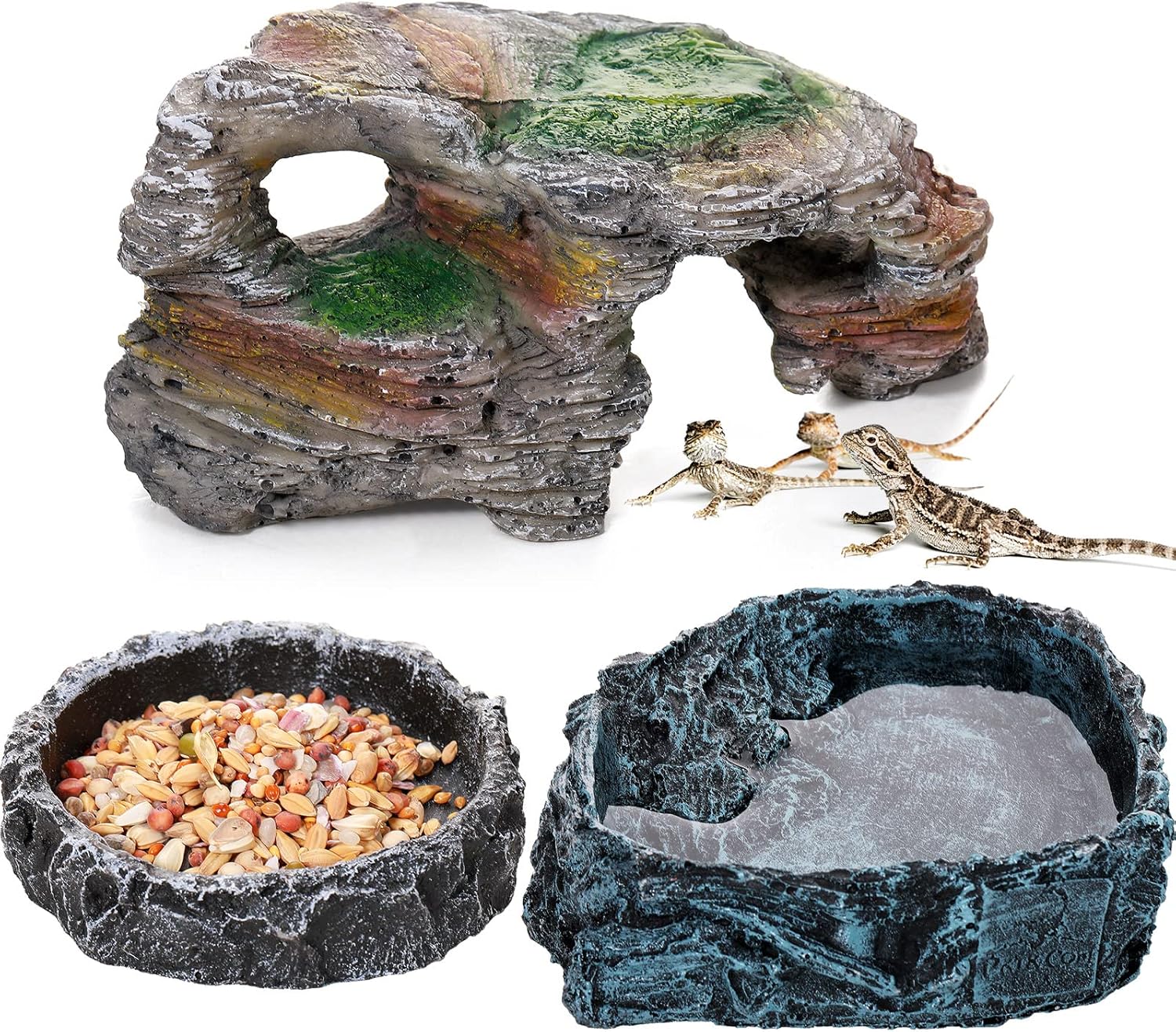 Reptile Hide, Reptile Food Bowls, Lizard Resin Hollow Tree