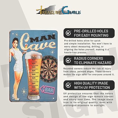 Miniatura 3 de Letrero de metal retro divertido para el hogar, letrero de metal de lata con reglas de la cueva del hombre para garaje, bar en casa, sala de juegos,