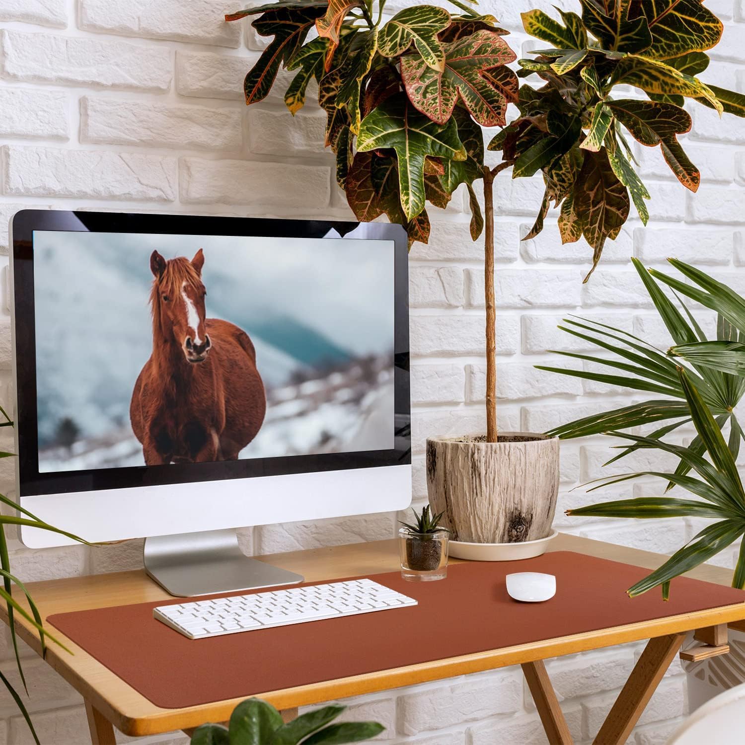 Niviy Leather Desk Pad Protector,Large Computer Desk Mat with Ergonomic Mouse Wrist Rest Support Pad, Desk Matt for Desktop Waterproof Mouse Pad Set for Office and Home Work (36.0" x 15.7", Brown)