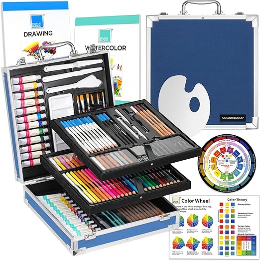 COLOUR BLOCK 151pc Professional Art Supply Set with Mixed Media Supplies, Paint Kit & Brushes in Aluminum Case - Complete Art Supplies for Adults & Kids 9-12 - Travel Art Kit
