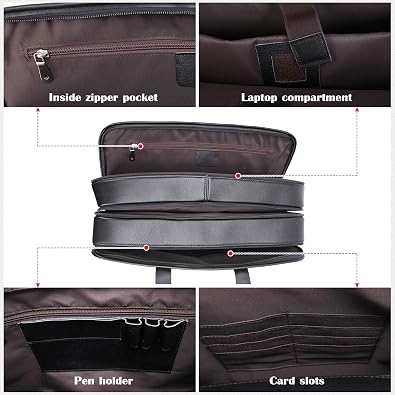 Men's Full Grain Leather Briefcase Large 17 Inch Business Travel Laptop Messenger Bag Tote with YKK Metal Zippers