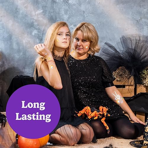Miniatura 4 de HOUSE OF PARTY Tatuajes temporales de Halloween para niños, paquete de 88, tatuajes temporales hippie - Calcomanías impermeables no tóxicas para
