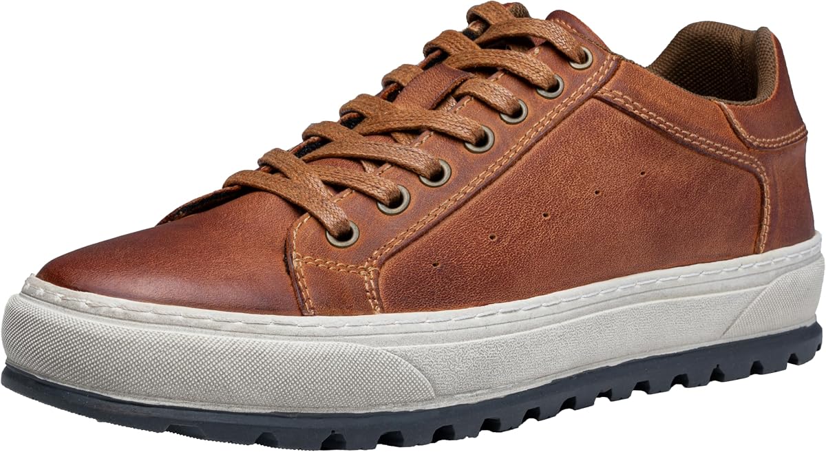 Men's Shoes Leather Casual Dress Sneakers | Vintage-Distressed-Sole, Genuine Leather,hand-stitched craftsmanship, Memory Foam Insole, Daily Commute, Walking