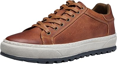 Jousen Mens Shoes Leather Casual Dress Sneakers with Vintage-Distressed-Sole