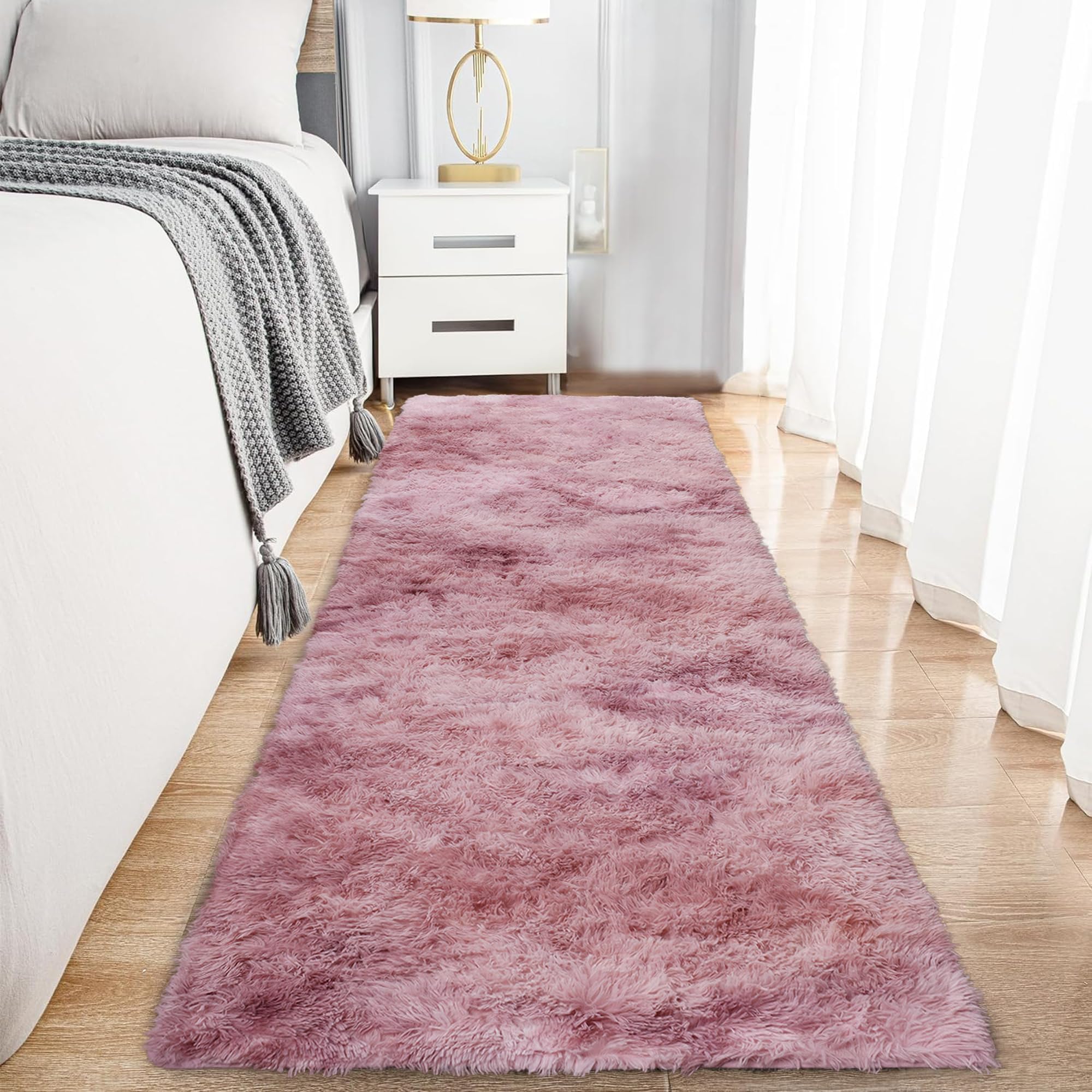 Hafaa Fluffy Shaggy Rugs Living Room Tie-Dye Pink Lilac 80x300 cm, Long Non-Slip Carpet Runner Rugs for Hallway, Soft Thick Pile Bedside Rug for Kids Bedroom, Nursery Room Non-Shedding