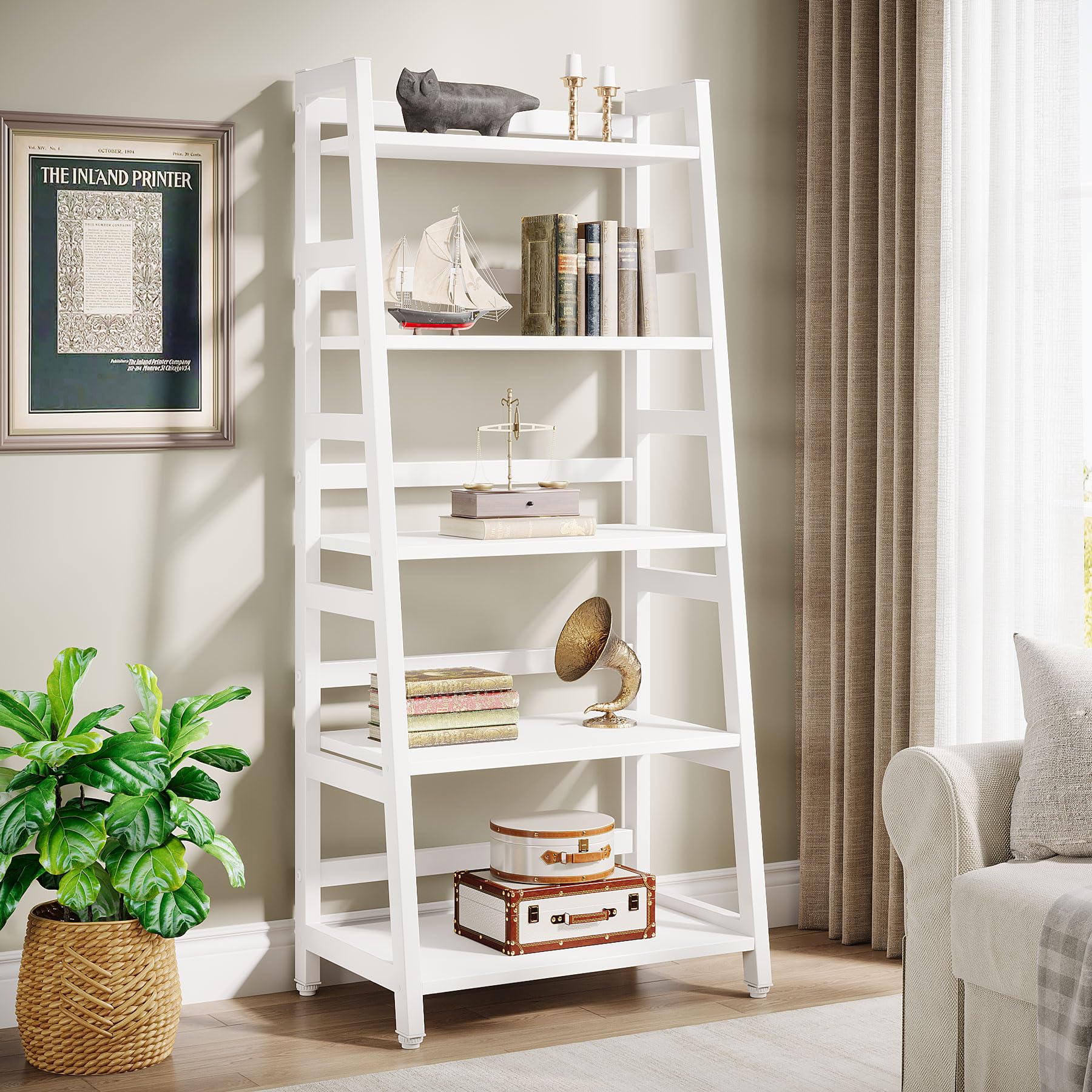Tribesigns 5-Tier Bookshelf Modern Bookcase, 5 Shelf Ladder Shelf Book Storage Shelf Organizer for Living Room, Home Office (White)