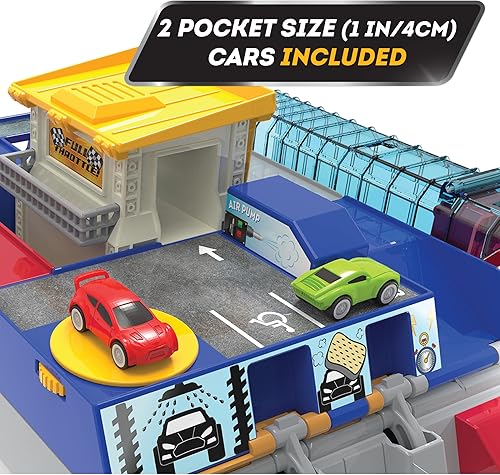 Miniatura 9 de Driven by Battat  Set de pista de carreras de 80 piezas y taller de autos con mini autos  Juego de juguete plegable con elevador, señales de tráfico