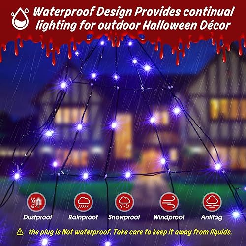 Miniatura 5 de BlcTec Luces de telaraña gigante de Halloween, 19.7 pies x 14.7 pies, tela de araña negra iluminada con 250 LED, luces de red de Halloween de