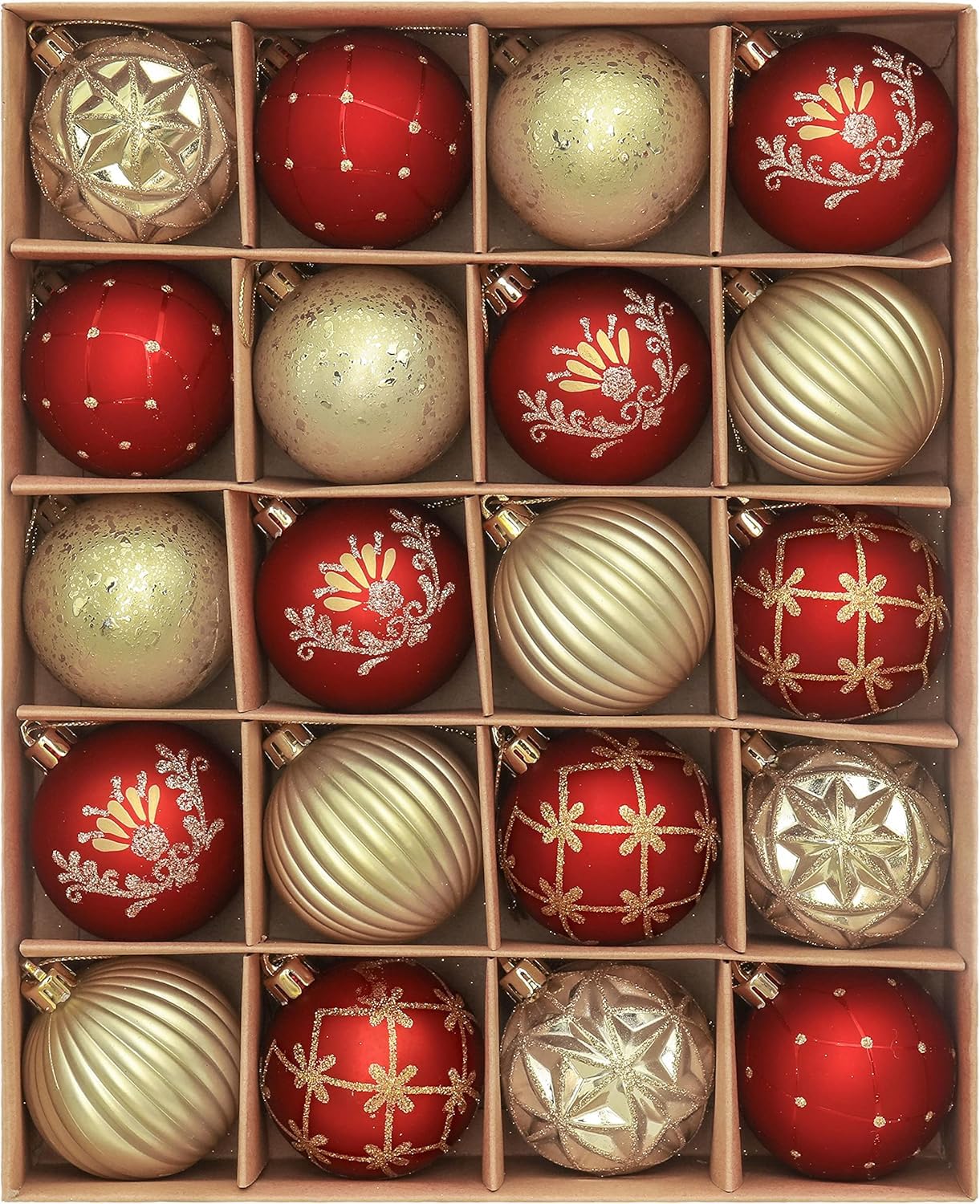 Valery Madelyn Christmas Tree Decorations Christmas Baubles Red Gold 20pcs 5cm Shatterproof Baubles for Tree Balls Ornaments for Traditional Xmas Decoration