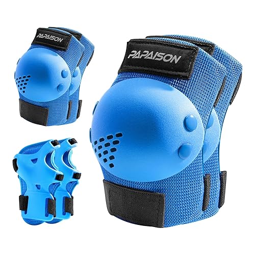 PAPAISON Rodilleras para niñosjóvenes, coderas y muñequeras para patinaje en línea, ciclismo, monopatín, scooter, juego de equipo de protección 3 en