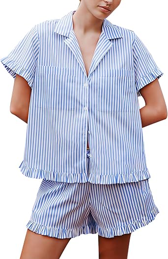 Arssm Womens Striped Pajama Sets 2 Piece Cotton Pjs Sets
