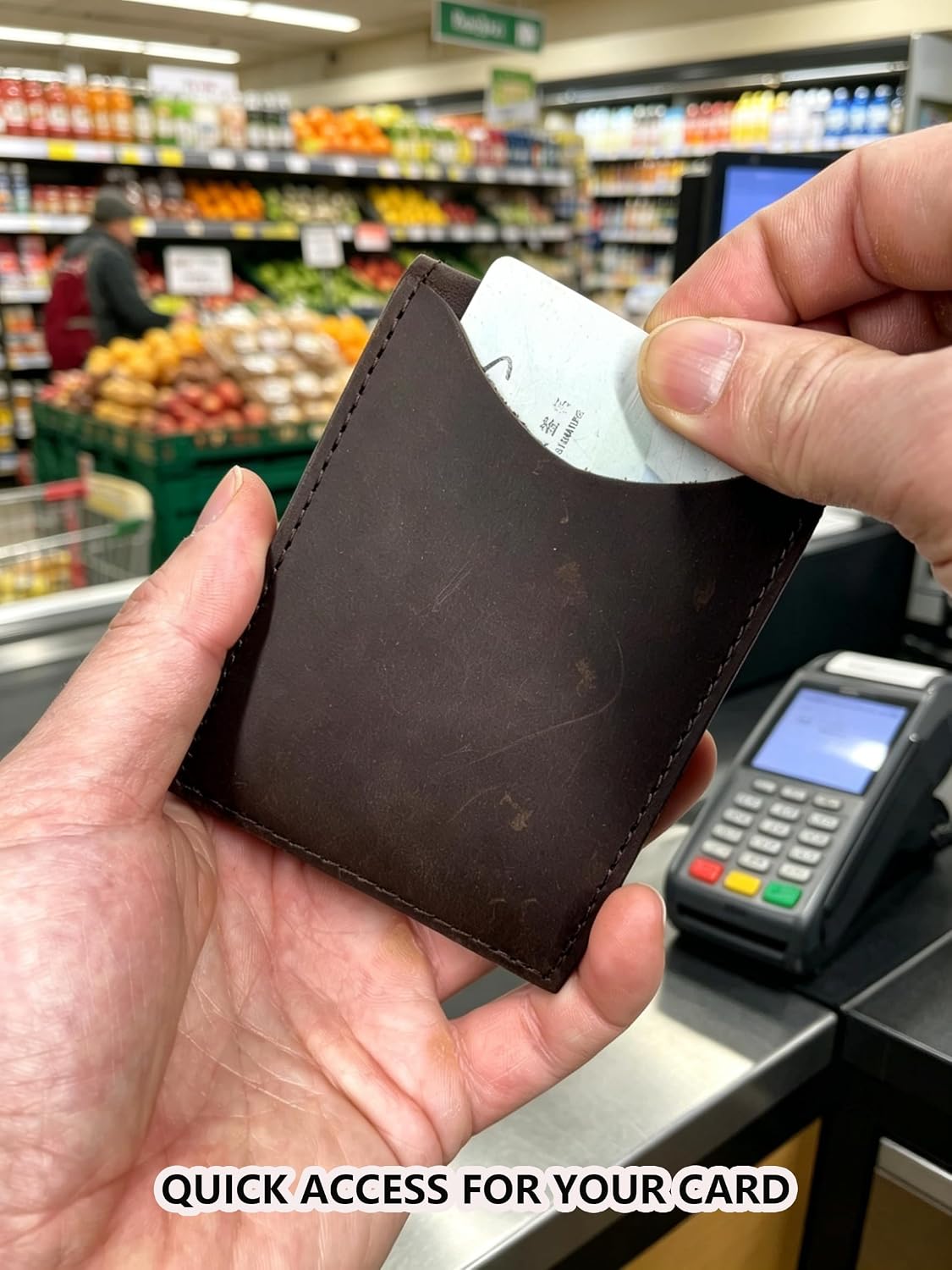Slim Cash Wallet for Men - Minimalist Card Hoder - Flap Magnetic Closure - Full Grain Leather (Dark Brown)