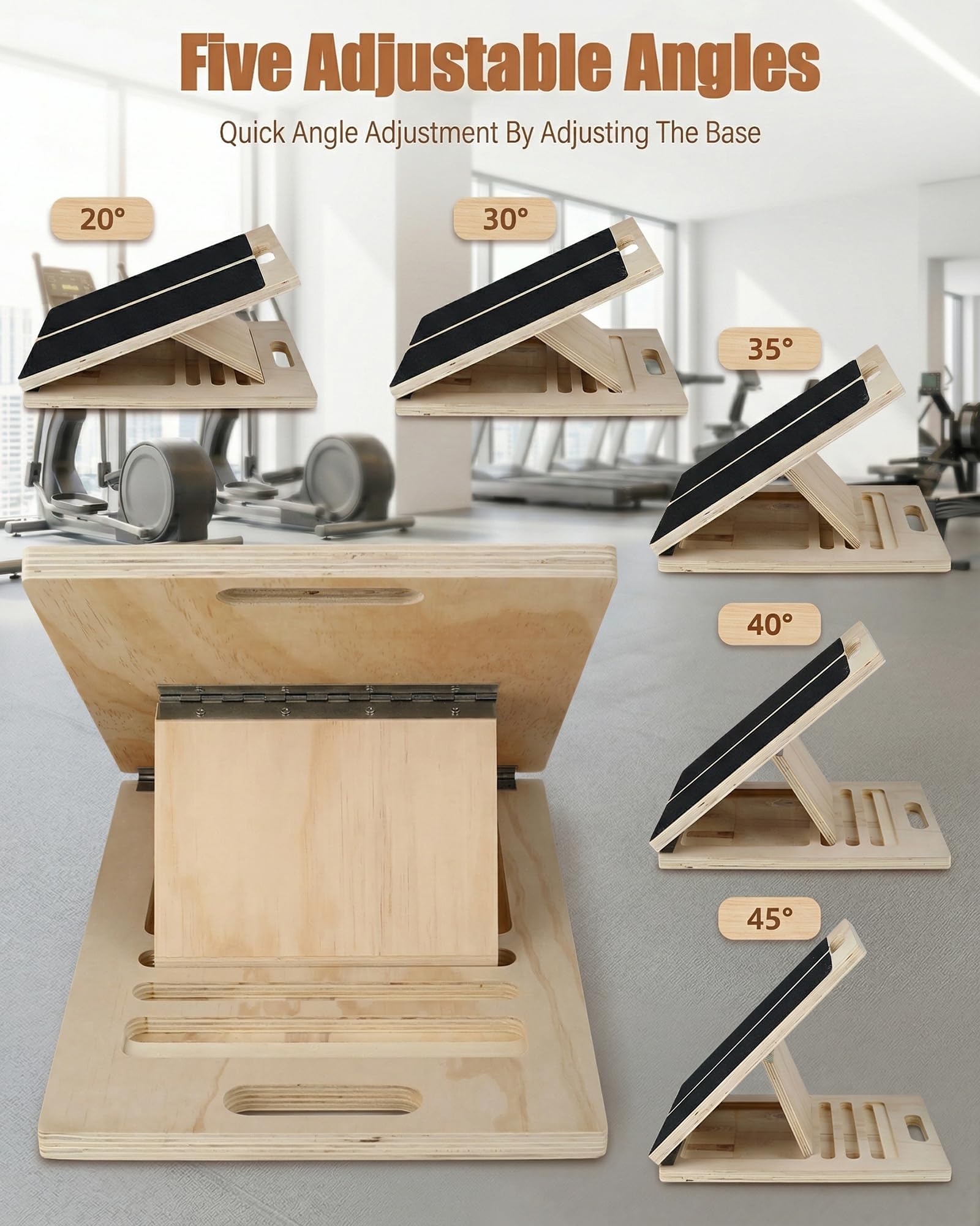Tavola Inclinata 40×30×4,5 cm, Balance Board Legno Regolabile per Stretching, Squat, Polpacci e Riabilitazione, Stretch and Mobility Board per Uso Domestico, Palestra e All'aperto