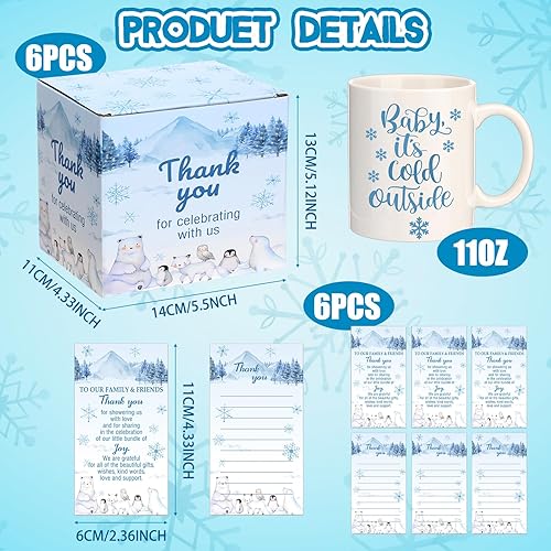 Miniatura 2 de Juego de 6 tarjetas y cajas de taza de café azul con diseño de copo de nieve de invierno, regalos de premio con diseño de copo de nieve de invierno,