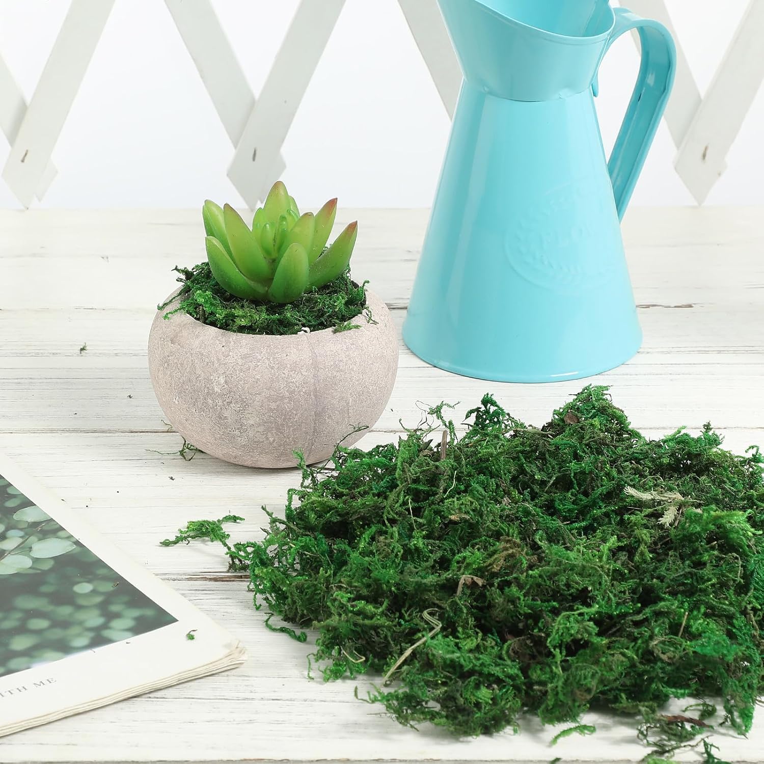 Fake Moss for Plants Decor - 100g/3. 53oz Artificial Green Faux Grass Soil Topper for Planters Terrarium Succulents Orchid Floral Arrangement Garden Patio Craft