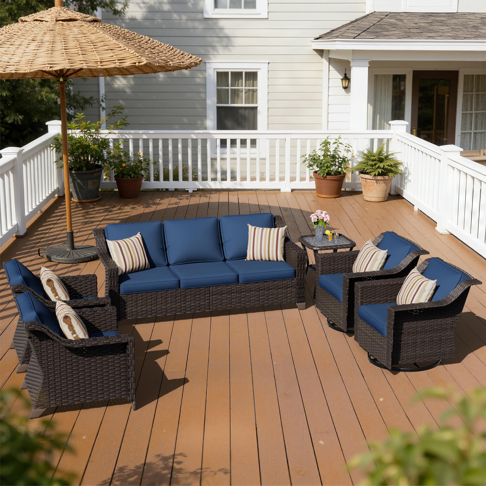 6 Piece Patio Furniture Set, Wicker Outdoor Conversation Set